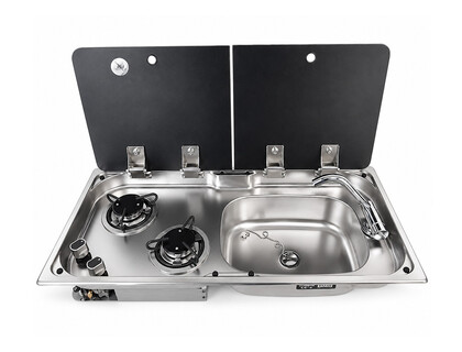 Газовая плита с раковиной справа, 2 конфорки, 12 В