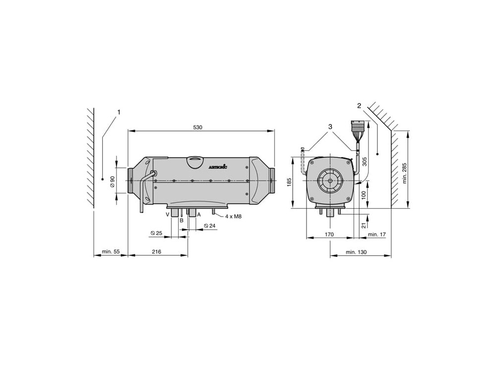 Габариты отопителя Eberspacher Airtronic D5 24В