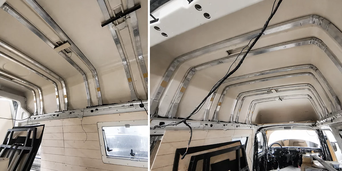 Усиление стеклопластиковой крыши автодома Volkswagen T5 алюминиевыми профилями